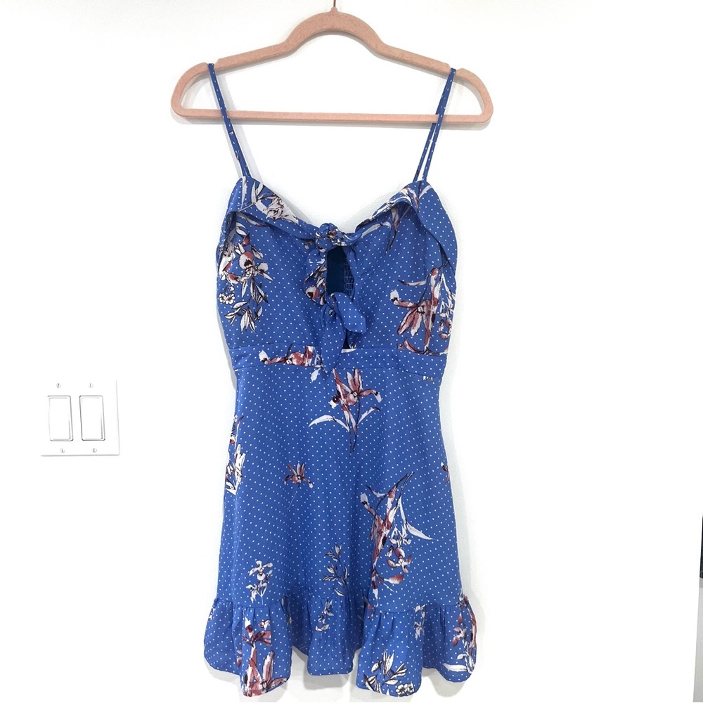Lost+Wander Dress Blue Floral w/White
Polka Dot Print Mini Size S